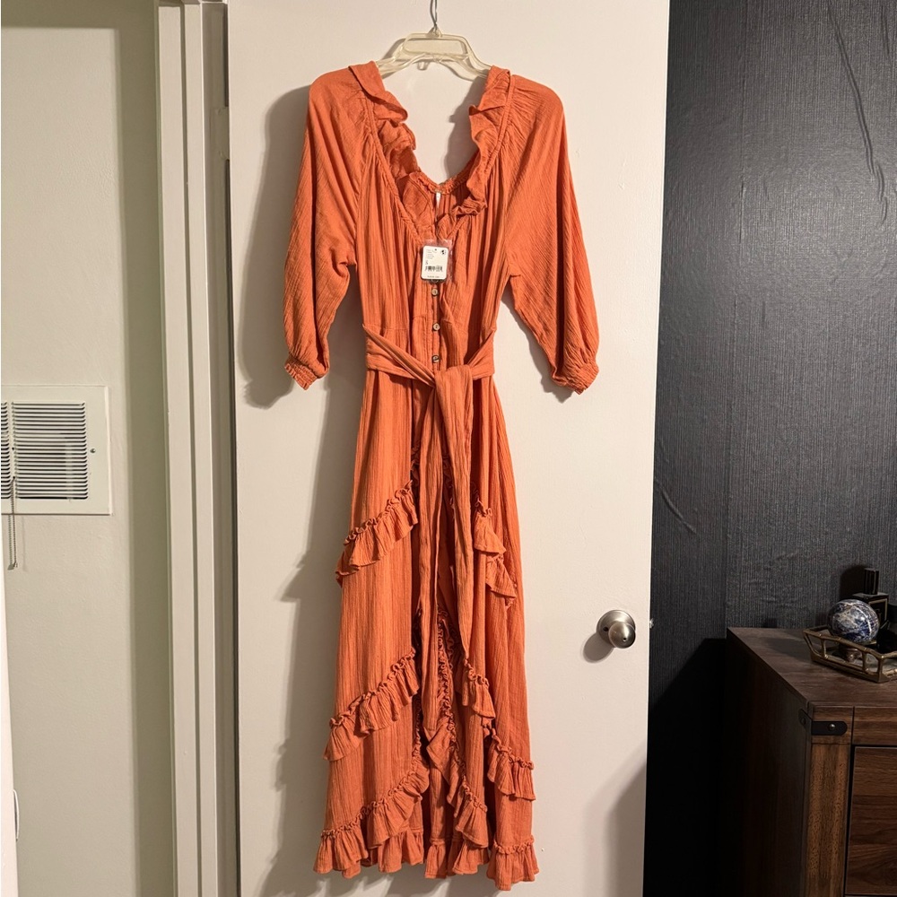 Free People Orange Ruffled Maxi Dress